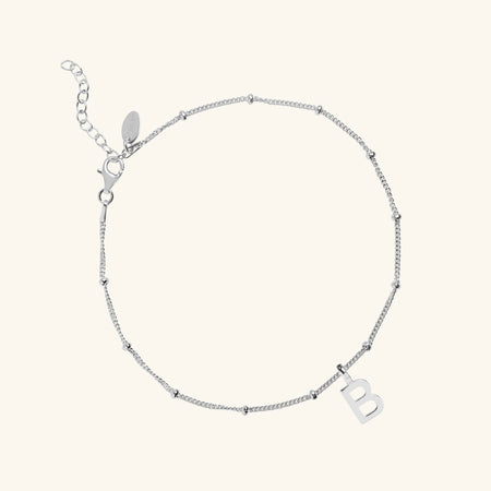 Letter Bead Chain Anklet Silver